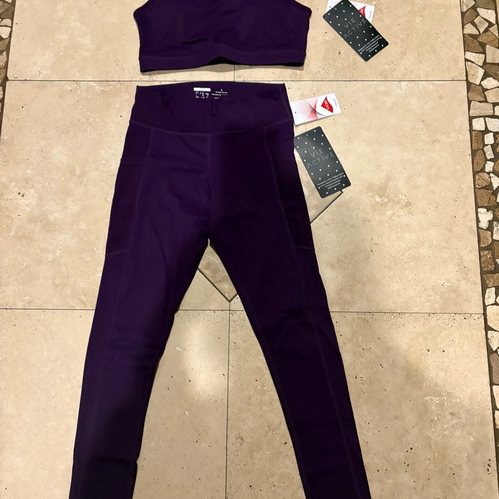 Vie Active Purple Women's Leggings & Sports Bra